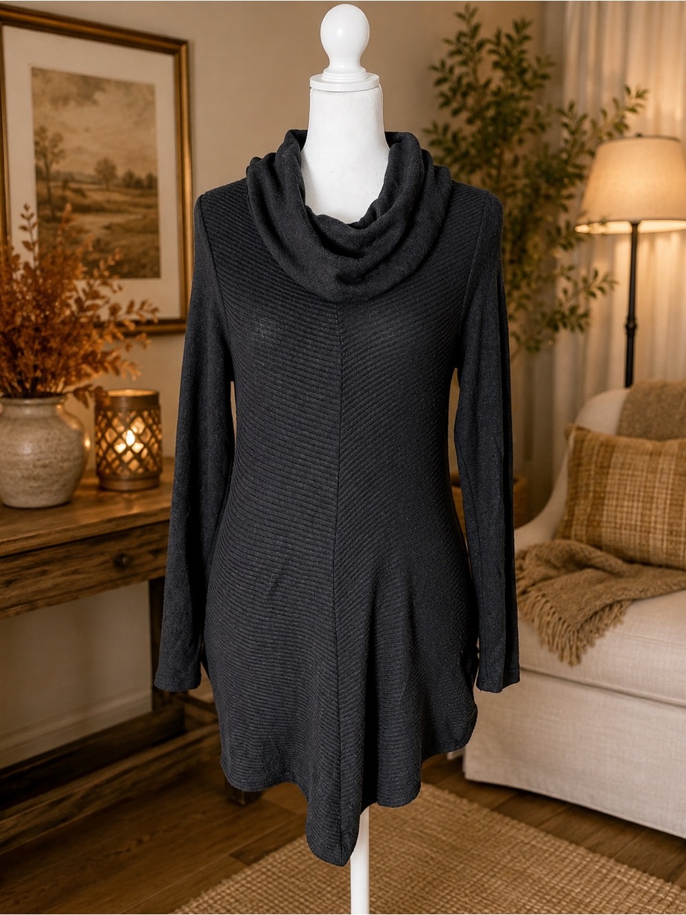Iz Byer Black Cowl Neck Tunic Sweater